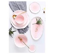 Dishes/Plate/Bowl Set,16 Pieces Irregular Shape Pink Ceramic Dinner Phnom Penh Porcelain Salad Bowl Fish Plate