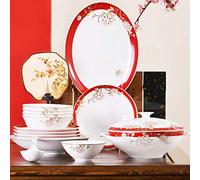 Dishes/Plate/Bowl Set,Ceramics Dinnerware Set, 42 Pieces Red Matte Edge Bone China Dinner Set - Creative Combination Porcelain Plates and Bowls Sets for Wedding Gifts