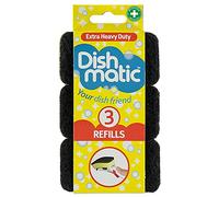 Dishmatic Black Extra Heavy-Duty Washing-Up Sponge Refill Heads with Antibacterial Abrasive - Kitchen Washing-Up Handle Refills - Pack of 3