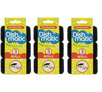Dishmatic Extra Heavy Duty Black Refill Sponges - 9 Pack (3 x 3 Count) Heavy-Duty Cleaning Scourer Pads for Tough Washing-Up & Kitchen Cleaning
