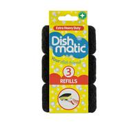 Dishmatic Extra Heavy Duty Refill Sponge Heads (2 X 3 Pack, Black) - Abrasive & Antibacterial Cleaning
