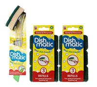 Dishmatic Fillable Washing up Brush and Sponge - Easy Grip Dish Cleaner +1 Bonus Refill - with 6X Dishmatic General
