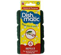 Dishmatic Green General-Purpose Washing-Up Sponge Refill Heads with Antibacterial Abrasive - Kitchen Washing-Up Handle Refills - Pack of 6