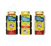 Dishmatic Refill Sponge Heads - 3-Pack (Green, Black, White) - Heavy-Duty, Non-Scratch - Compatible With All Dishmatic Handles