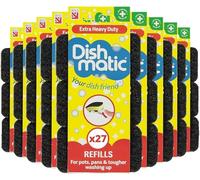 Dishmatic Refill Sponges Pack of 27 Black - Washing Up Sponge Refills for Dishmatic Handle, Heavy Duty Dish Sponges for Washing Up, Replacement Sponge Heads for Kitchen Cleaning