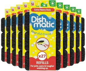 Dishmatic Refill Sponges Pack of 27 Black - Washing Up Sponge Refills for Dishmatic Handle, Heavy Duty Dish Sponges for Washing Up, Replacement Sponge Heads for Kitchen Cleaning