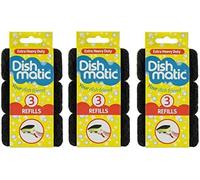 Dishmatic Refill Sponges Pack of 9 Black - Washing Up Sponge Refills for Dishmatic Handle, Heavy Duty Dish Sponges for Washing Up, Replacement Sponge Heads for Kitchen Cleaning