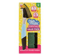 Dishmatic Refillable Washing-Up Liquid Dispensing Handle x1, Antibacterial Easy-Grip Kitchen Washing-Up Tool, with Replaceable General Purpose Sponge Heads x 6