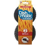 Dishmatic Scrubbee Stainless Steel Scourer Head Refills for Cleaning BBQ, Grill, Oven - Kitchen Washing-Up Handle Refills - Pack of 2