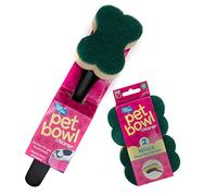 Dishmatic Special Pack Bundle - Pet Bowl Cleaner Sponge Brush and 2 Refills - Heavy Duty Washing-Up Brush + Refill Pack for Dog & Cat Food Bowls - Made in UK