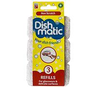 Dishmatic White Non-Scratch Washing-Up Sponge Refill Heads with Antibacterial Abrasive - Kitchen Washing-Up Handle Refills - Pack of 3