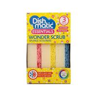 Dishmatic Wonder Scrub Sponge Scourers, Non-Scratch, Dual Action, Heat Sensitive, White, Pink, Blue, Yellow, Pack of 3