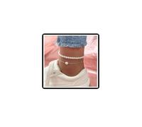 Dishowme 2Pcs Pearl Anklet Bracelet Faux Pearl Foot Chain Summer Beach Barefoot Sandal Jewelry for Women (Silver)