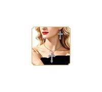 Dishowme 3Pcs Gothic Cross Necklace Earrings Sets Vintage Punk Vampire Crucifix Necklace Jewelry Sets for Women Religious Christian Pray (Silver)