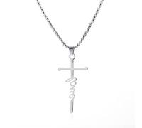 Dishowme Cross Love letters Necklace Alphabet Cross Pendant Necklace Faith Jesus Religious Jewelry for Women Girls Teens (Silver)