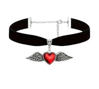 Dishowme Crystal Angel Wings Heart Choker Necklace Gothic Velvet Cross Collar Necklace Chain Vintage Rhinestone Love Heart Crucifix Jewelry for Women (Black D)