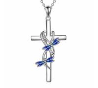 Dishowme Crystal Butterfly Cross Necklace Dragonfly Infinity Pendant Necklace Rhinestone Heart Insect Christian Crucifix Jewelry for Women Girls (Silver B)