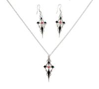 Dishowme Crystal Cross Necklace Earrings Sets Gothic Vampire's Kiss Necklace Chain Punk Crucifix Jewelry Sets for Women Halloween Party (Black)