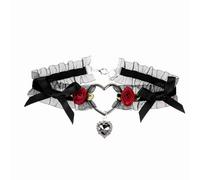 Dishowme Crystal Heart Flower Choker Necklace Vintage Lace Bow Collar Necklace Chain Rhinestone Sweet Lolita Jewelry for Women (Black)