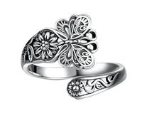 Dishowme Crystal Rose Flower Cross Ring Vintage Victorian Butterfly Sunflower Knuckle Ring Celtic Knot Finger Joint Ring Adjustable Jewelry for Women Men (Silver A)
