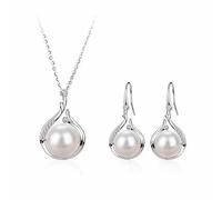 Dishowme Crystal Wedding Pearl Necklace Earrings Set Vintage Bridal Rhinestone Faux Pearl Teardrop Jewelry Sets for Women