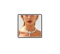 Dishowme Crystal Wedding Pearl Necklace Earrings Sets French Bridal Rhinestone Collar Necklace Chain Layered Faux Pearl Jewelry Sets for Women (Silver)
