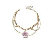 Dishowme Flower Anklet Bracelet with Jingle Bells - Layered Enamel Foot Chain Jewelry for Women, Summer Beach Barefoot Sandal Anklet (Purple)