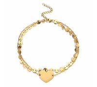 Dishowme Heart Sequins Anklet Bracelet Boho Layered Love Heart Coins Foot Chain Summer Beach Barefoot Sandal Jewelry for Women (Gold)