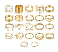 Dishowme Moon Star Infinity Ring Set Punk Heart Butterfly Knuckle Ring Crystal Pearl Flower Finger Joint Band 10/14/22Pcs Jewelry for Women Men Girls (Gold A)