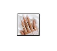 Dishowme Moon Star Infinity Ring Set Punk Heart Butterfly Knuckle Ring Crystal Pearl Flower Finger Joint Band 10/14/22Pcs Jewelry for Women Men Girls (Gold C)