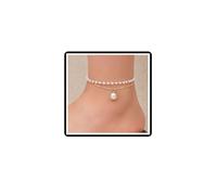 Dishowme Pearl Anklet Bracelet Boho Layered Faux Pearl Foot Chain Vintage Beads Summer Beach Barefoot Sandal Jewelry for Women (Gold)