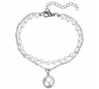 Dishowme Pearl Anklet Bracelet Boho Layered Faux Pearl Foot Chain Vintage Beads Summer Beach Barefoot Sandal Jewelry for Women (Silver)