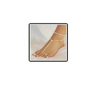 Dishowme Pearl Anklet Bracelet Set Boho Layered Faux Pearl Anket Foot Ring Chain Beach Adjustable Barefoot Sandal Jewelry for Women Girls Teens