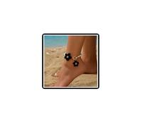 Dishowme Pearl Flower Anklet Bracelet Boho Faux Pearl Floral Beads Foot Chain Summer Beach Barefoot Sandal Jewelry for Women (Black)