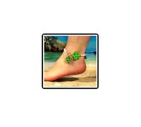 Dishowme Pearl Flower Anklet Bracelet Boho Faux Pearl Floral Beads Foot Chain Summer Beach Barefoot Sandal Jewelry for Women (Green)