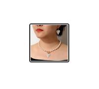 Dishowme Pearl Heart Necklace Earrings Set Crystal Wedding Faux Pearl Strands Collar Necklace Jewelry Sets for Women (White)