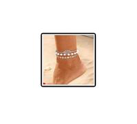 Dishowme Pearl Leaf Anklet Bracelet Boho Layered Sequins Foot Chain Faux Pearl Beads Summer Beach Barefoot Sandal Jewelry for Women Girls (Silver)