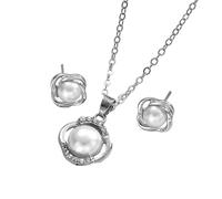 Dishowme Pearl Necklace Earrings Sets Crystal Faux Pearl Pendant Necklace Rhinestone Jewelry Sets for Women (Silver)