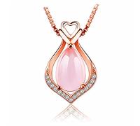 Dishowme Rose Quartz Pendant Necklace Crystal Heart Teardrop Chain Vintage Pink Opal Natural Gemstone Healing Chakra Stone Jewelry for Women (Pink B)