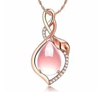 Dishowme Rose Quartz Pendant Necklace Crystal Heart Teardrop Chain Vintage Pink Opal Natural Gemstone Healing Chakra Stone Jewelry for Women (Pink C)