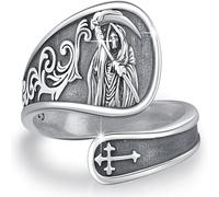 Dishowme Skull Skeleton Ring Grim Reaper Cross Knuckle Ring Rose Flower Punk Finger Joint Ring Adjustable Jewelry for Women Men (Silver B)