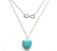 Dishowme Turquoise Heart Infinity Pendant Necklace Boho Layered Lucky 8 Chain Western Costume Jewelry for Women Girls (Silver)