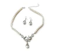 Dishowme Wedding Flower Heart Necklace Earrings Sets Bridal Pearl Butterfly Collar Necklace Chain French Rhinestone Lucky Clover Jewelry Sets for Women (White D)