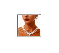 Dishowme Wedding Flower Heart Necklace Earrings Sets Bridal Pearl Butterfly Collar Necklace Chain French Rhinestone Lucky Clover Jewelry Sets for Women (White B)