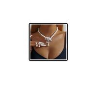 Dishowme Wedding Pearl Flower Necklace Set Bridal Crystal White Faux Pearl Pendant Necklace Earrings Floral Rhinestone Faux Pearl Chain Jewelry for Women Bride Bridesmaid (White A)