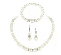 Dishowme Wedding Pearl Necklace Earrings Set Crystal Bridal Faux Pearl Pendant Necklace Bracelet Dangle Jewelry for Women Grils Brides Bridesmaids (Silver)