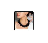Dishowme Wedding Pearl Necklace Earrings Sets Bridal Twisted Faux Pearl Strands Collar Choker Necklace Jewelry Sets for Women (Black)