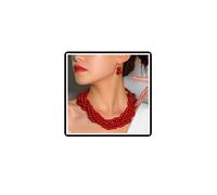 Dishowme Wedding Pearl Necklace Earrings Sets Bridal Twisted Faux Pearl Strands Collar Choker Necklace Jewelry Sets for Women (Red)
