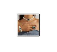 Dishowme Wedding Pearl Necklace Earrings Sets French Crystal Bridal Faux Pearl Collar Necklace Bracelet French Layered Rhinestone Jewelry Sets for Women (Green)