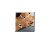 Dishowme Wedding Pearl Necklace Earrings Sets French Crystal Bridal Faux Pearl Collar Necklace Bracelet French Layered Rhinestone Jewelry Sets for Women (Black)